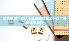 实测辅助”友玩十三张辅助怎么开挂”开挂详细教程