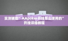 实测辅助”AApoker开挂怎么使用的”开挂详细教程