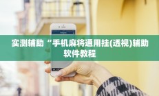 实测辅助“手机麻将通用挂(透视)辅助软件教程