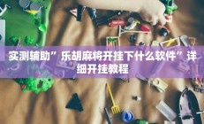 实测辅助“德扑圈透视挂辅助软件”开挂详细教程