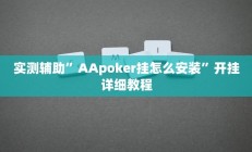 实测辅助”AApoker挂怎么安装”开挂详细教程
