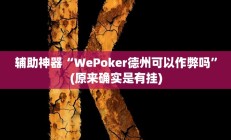 辅助神器“WePoker德州可以作弊吗”(原来确实是有挂)