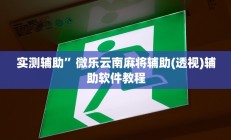 实测辅助”微乐云南麻将辅助(透视)辅助软件教程