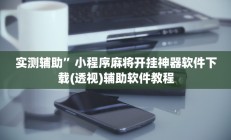 辅助神器“杭州都莱开挂辅助器”开挂详细教程