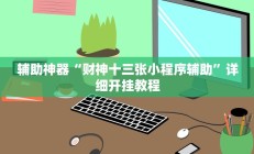 辅助神器“财神十三张小程序辅助”详细开挂教程