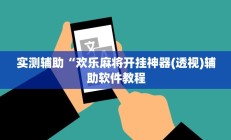 实测辅助“欢乐麻将开挂神器(透视)辅助软件教程