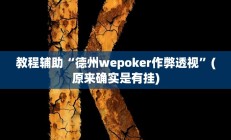 教程辅助“德州wepoker作弊透视”(原来确实是有挂)