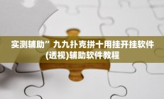 教程辅助“WePoKer透视挂安装教程”开挂详细教程