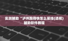 实测辅助“泸州跑得快怎么装挂(透视)辅助软件教程