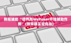 教程辅助“德州局WePoker开挂辅助作弊”(原来确实是有挂)